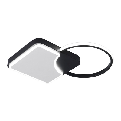 Modern Rhombus-Circle Ceiling Lamp Acrylic Hallway LED Flush Light Fixture in Black, Warm/White Light