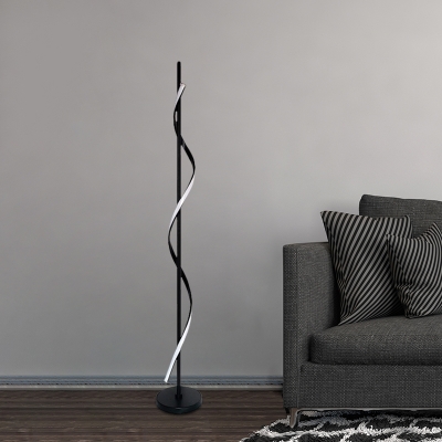 Modernist Spiral Linear Floor Light Acrylic LED Bedroom Stand Up Lamp in Black, White/Warm/Natural Light