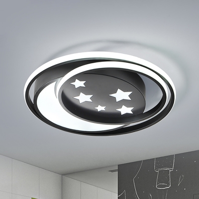 Moon and Star Dorm Room Flushmount Acrylic LED Nordic Ceiling Flush Mount Light in Black