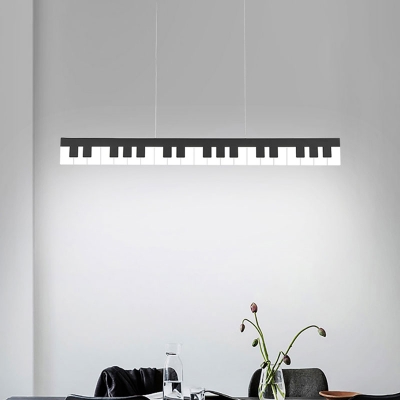 Piano Key Acrylic Pendant Chandelier Kids White/Black LED Ceiling Suspension Light in White/Warm Light