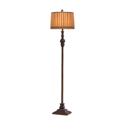 Pleated Fabric Drum Shade Floor Light Traditional 1 Bulb Parlour Floor Standing Lamp in Brown