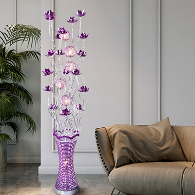 Purple Finish LED Floor Lighting Decorative Metallic Wire Stand Up Lamp for Parlour