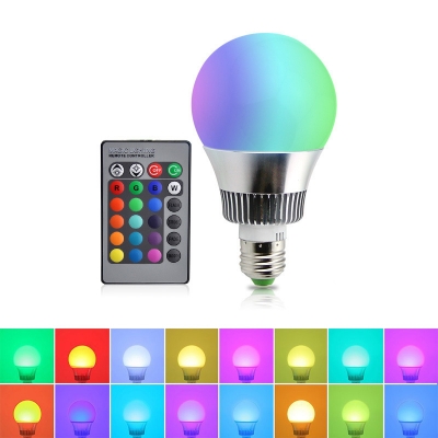 Silver 5/10 W RGBW Ball Light Bulb E14/E27 Color Changing Plastic 3 LED Beads Bulb with Remote, 1 Pack