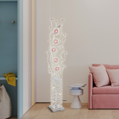 Silver Florets and Vase Stand Up Light Art Deco Aluminum Wire LED Parlour Floor Lamp in White/Warm Light
