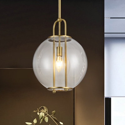 Sphere Hanging Ceiling Light Postmodern Clear Glass 1 Bulb Gold Pendant Lamp over Table