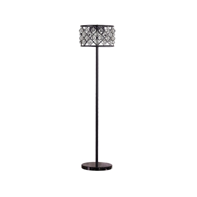 Trellis Cage Living Room Floor Lamp Contemporary Metal Single Black Standing Light with Dangling Crystal Orb