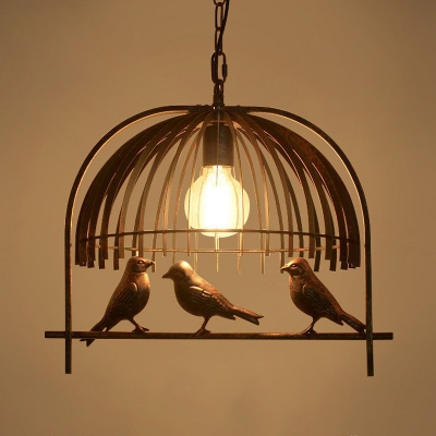 1 Bulb Birdcage Shaped Hanging Light Kit Farmhouse Bronze Metal Pendant Ceiling Lamp