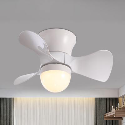 3-Blade Small Flush Ceiling Fan Minimalist Iron Living Room LED Flush Light Fixture in White/Coffee, 23.5