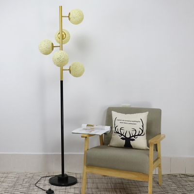 5 Bulbs Living Room Floor Stand Light Post Modern Black-Gold Floor Lamp with Sphere Beige/Milk White Glass Shade