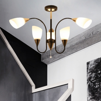 6/9/12-Bulb Conic Chandelier Light Fixture Country Black Finish Opal Glass Ceiling Suspension Lamp