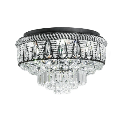 7-Light Flush Mount Lighting Modern Bedroom Ceiling Lamp with Tapered Crystal Shade in Black