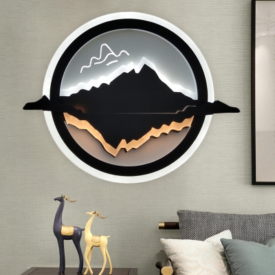 Acrylic Moon and Mountain Sconce Light Fixture Modern LED Black Wall Mounted Lamp for Bedroom