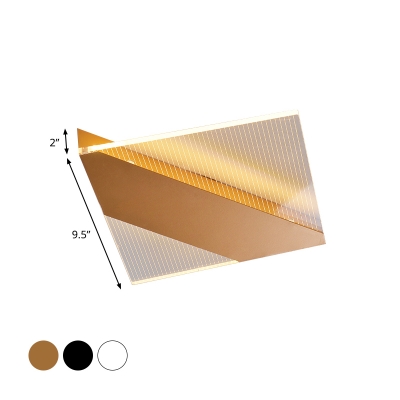 Acrylic Square Panel Ceiling Flush Minimalism LED Flushmount Light with Geometric Black/White/Gold Metal Canopy, White/Warm Light