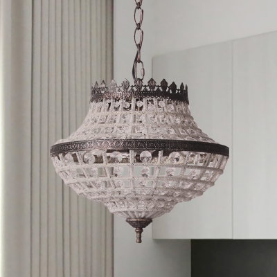 Antiqued Style Urn Shaped Hanging Light 2-Light Crystal Beads Chandelier Pendant Lamp in Coffee