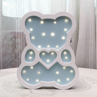 Bear Board Small Wall Mount Lamp Cartoon Wooden Yellow/Pink/Blue LED Night Stand Light for Bedroom