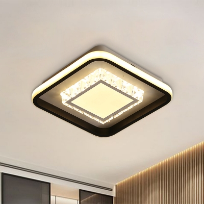 Black and White LED Flush Mounted Lamp Modern Crystal Encrusted Square/Rectangle Ceiling Light Fixture