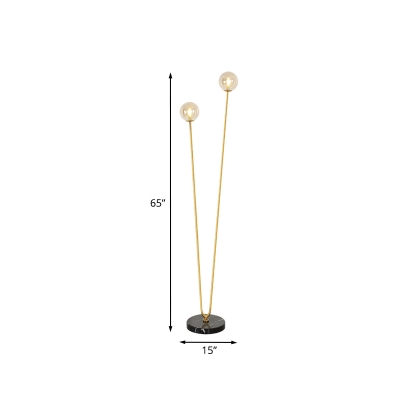 Branch Metal Standing Light Modernist 2 Heads Gold Finish LED Floor Lamp with Ball Clear Glass Shade