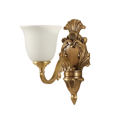 Brass Finish 1/2-Bulb Wall Mount Lighting Vintage Cream Glass Bedroom Wall Lamp Fixture