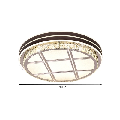 Brown LED Ceiling Light Fixture Simple Crystal Checkered-Pattern Round Flush Mount for Bedroom