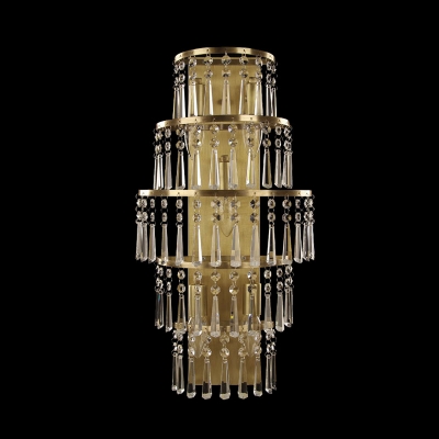 Country Style Tiers Flush Wall Sconce 5 Lights Crystal Wall Mount Lighting in Brass