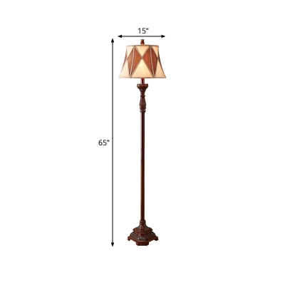 Countryside Empire Shade Standing Floor Lamp 1-Light Fabric Floor Light in Red Brown