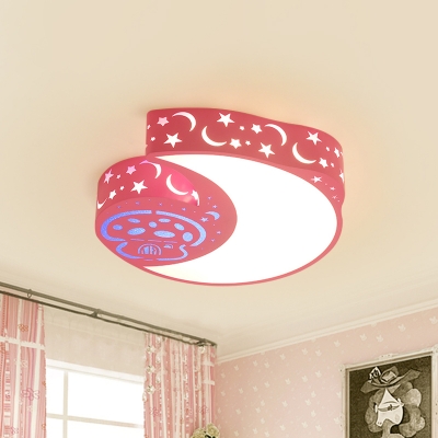 Crescent and Mushroom Iron Flush Mount Cartoon Pink LED Flush Mount Ceiling Lighting Fixture with Cutouts Side