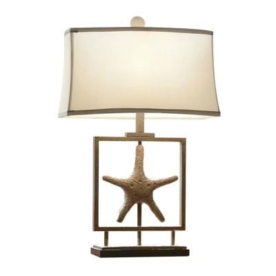 Fabric White Nightstand Lamp Rectangular Single Light Traditional Table Lamp with Starfish Decor