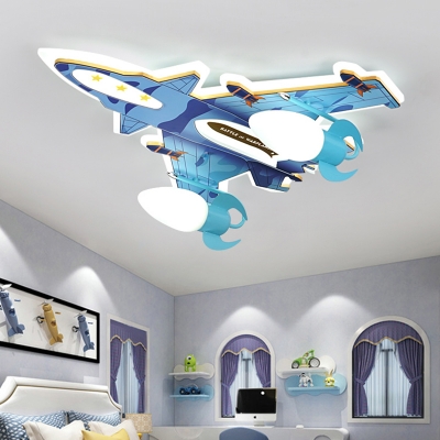 Fighter Jet Boy's Room Ceiling Flush Acrylic Kids Style LED Flush Mount Lighting in Blue