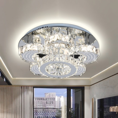 Flower Crystal Semi-Flush Ceiling Light Contemporary LED Stainless-Steel Flush Mount Fixture