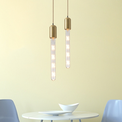 Flute Dining Table Suspension Lamp Clear Glass 1-Light Minimalist Hanging Light Fixture in Gold