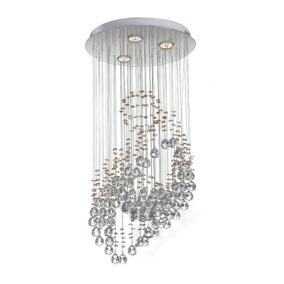 Fountain Hanging Light Kit with Leaf Design Modernism Crystal Balls LED Chrome Ceiling Pendant Lamp