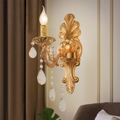 Gold Candle Sconce Light Fixture Traditional Metal 1-Light Living Room Wall Lighting Ideas