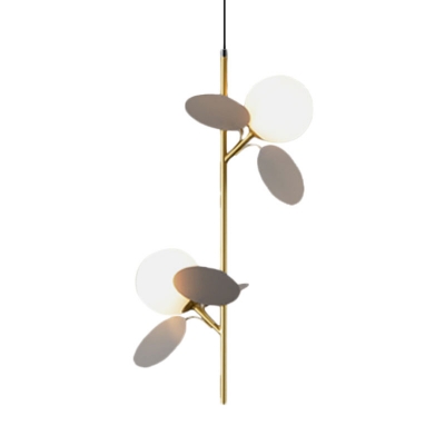 Kids 2 Bulbs Branch Ceiling Chandelier with Opal Frosted Glass Shade Grey/White/Yellow and Pink Orb Pendulum Light
