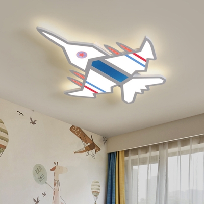 Kids Aircraft Flush Ceiling Light Fixture Acrylic Playroom LED Flush Mount Lighting in Blue/White