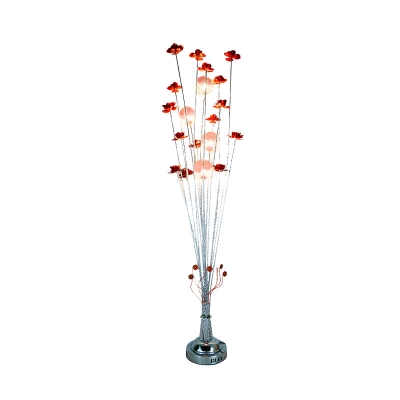 LED Floor Standing Lamp Countryside Floral Aluminum Wire Tree Floor Light in Red