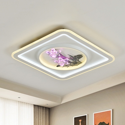 LED Flush Ceiling Light Fixture Modernist Round/Square Iron Flush Mount with Embossed Flower in White