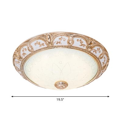 LED Flush Mounted Light Traditional Style Domed Shade White Glass Flushmount Lamp in Gold, 14