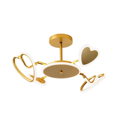 Loving Heart Shape Semi Mount Lighting Nordic Metallic LED Gold Close to Ceiling Lamp