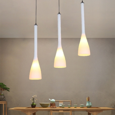 Modern Elongated Funnel Cluster Pendant White Glass 3-Head Dining Table Suspended Lighting Fixture