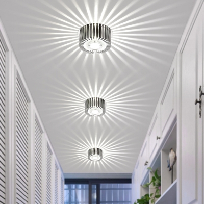 Modern Round Laser-Cut Ceiling Light Aluminum Corridor LED Flush Mount Lamp in Chrome, 7 Color Light
