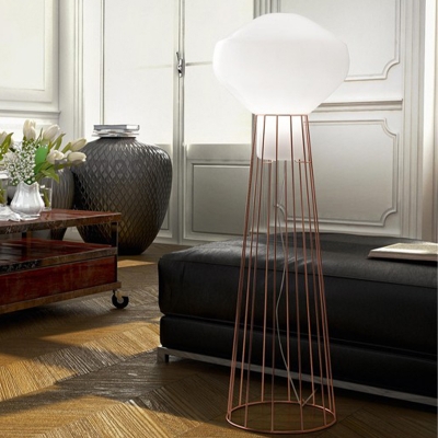 Opal Glass Geometry Floor Standing Lamp Modern Style 1-Head Black/Rose Gold Floor Lighting for Drawing Room
