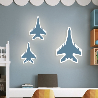 Plane Shape Kids Room Sconce Lighting Acrylic LED Cartoon Wall Light Fixture in White/Blue