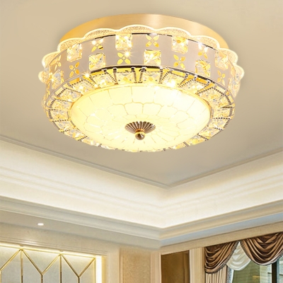 Rose Gold Drum Flush Light Contemporary Crystal Hallway LED Flush Mount Ceiling Fixture