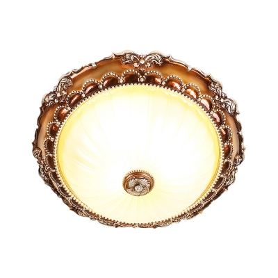 Round Resin Ceiling Mounted Light Farmhouse 2 Heads Bedroom Flushmount Lamp in Tan