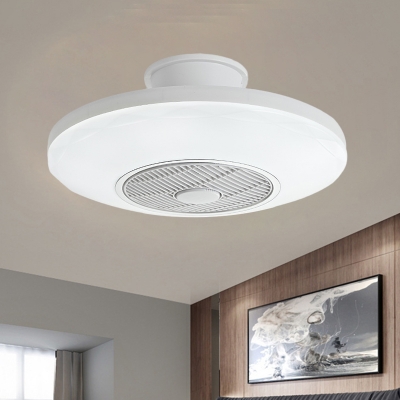 Simplicity Round Semi Mount Lighting Acrylic LED Bedroom Ceiling Fan Lamp in White, 19.5
