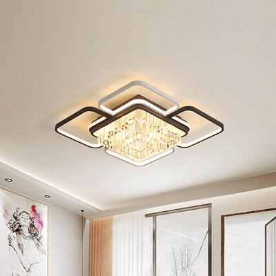 Square/Rectangle Frame LED Flush Mount Modern Black and White Crystal Ceiling Lighting for Parlor