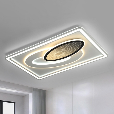Thinnest Rectangle-Oval Flushmount Modernist Acrylic Living Room LED Ceiling Lighting in Black and White