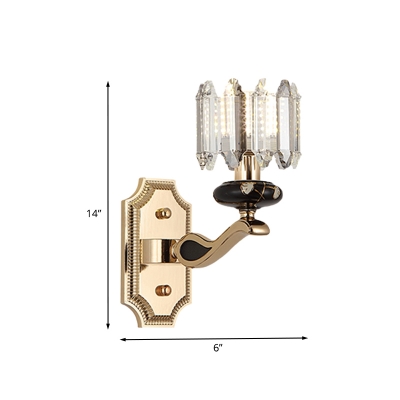 Traditional Cylinder Wall Lighting Single Bulb Crystal Prism Wall Mounted Lamp in Gold