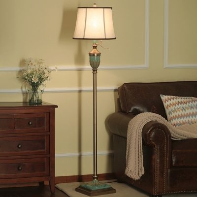 Traditional Drum Shade Floor Lamp Single Light Fabric Standing Floor Light in Brown