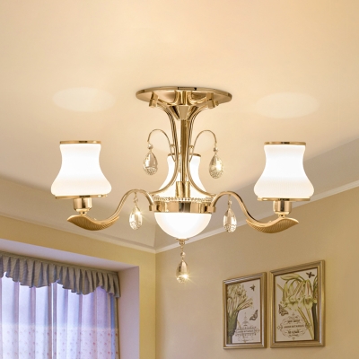 Traditional Urn Shape Semi Flush Light 3/6 Bulbs Frosted Glass Flush Mounted Lamp in Gold